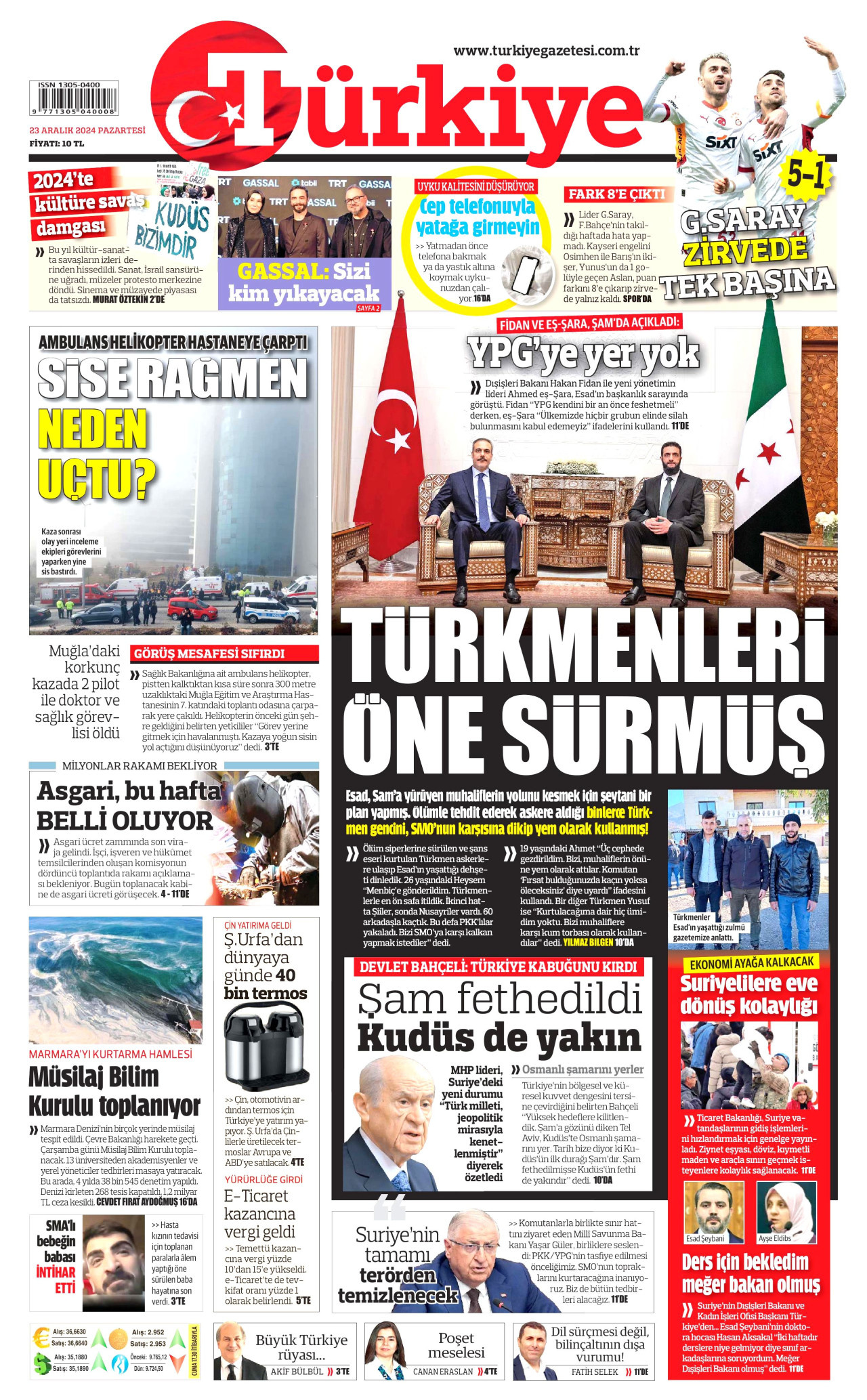 TÜRKİYE GAZETESİ 23 Aralık 2024 Gazete Manşeti Büyük