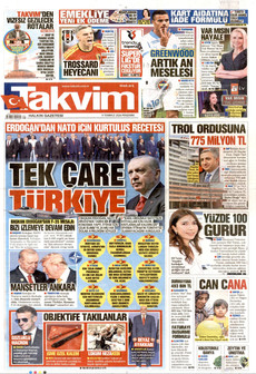 TAKVİM 9 Temmuz 2026 Gazete Manşeti Küçük